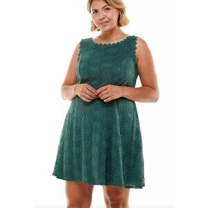 Lily Rose 1X  Sleeveless Green Lace Dress Plus Size Floral Zipper Back NWT